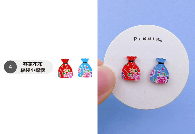 日日野餐 客家復古繡花鞋 耳環耳夾別針